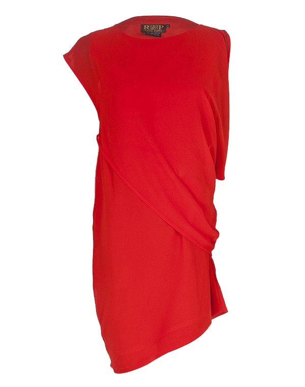 vestido rojo asimetrico rosa palo
